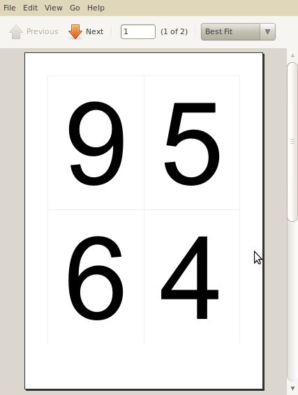 Screen grab of pdf viewer showing the digit cards