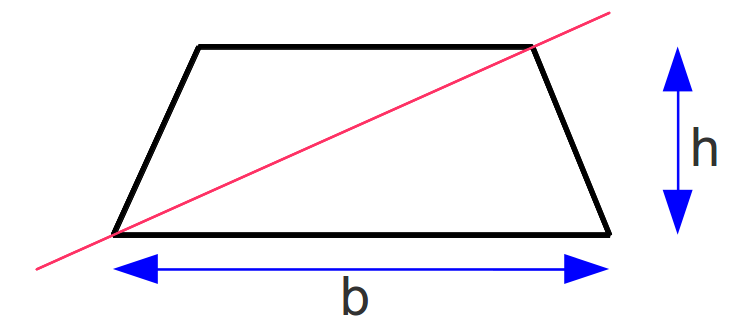 Trapezium showing partition into two triangles with bottom triangle labelled